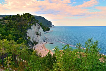 landscape of the Frate beach in Numana on the Conero Riviera in the Marche region of Italy