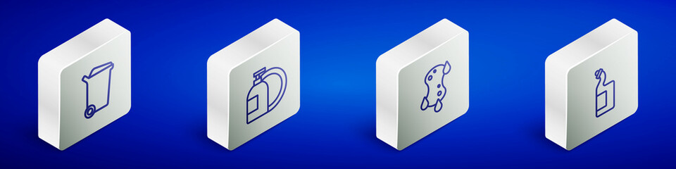 Set Isometric line Trash can, Dishwashing liquid bottle, Sponge and icon. Vector