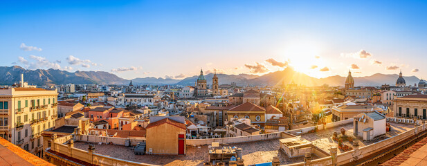 the skyline of palermo while sunset