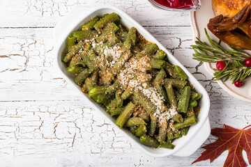 Green beans casserole with bread crumbs