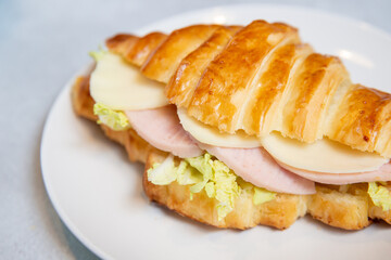 ham and cheese croissant close up