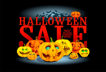 Halloween sale web banner vector template
