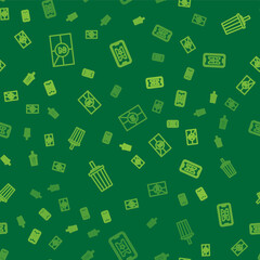 Set line Old film movie countdown frame, Paper glass with water and Buy cinema ticket online on seamless pattern. Vector