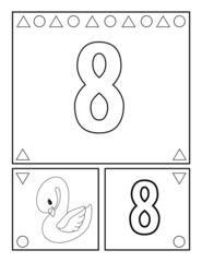 Number eight, numbers coloring book for toddlers, activities, For Kindergarten and preschool