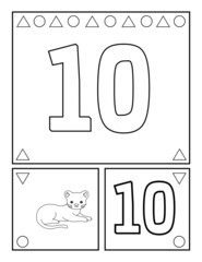 Number ten, numbers coloring book for toddlers, activities, For Kindergarten and preschool