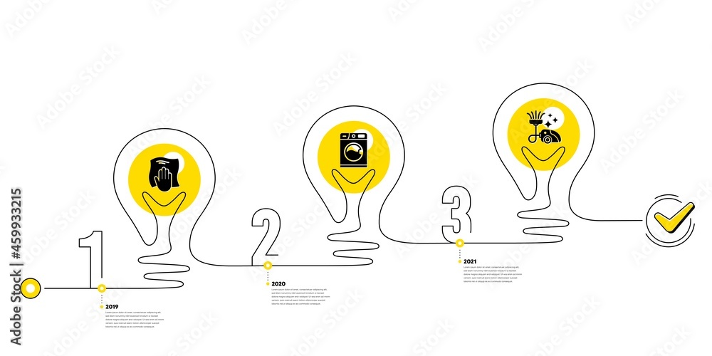 Poster lightbulb journey path infographics. cleaning infographic timeline with 3 steps. workflow process di