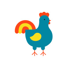 Cute small rooster standing. Flat vector illustration isolated on white.