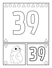 Number thirty-nine, numbers coloring book for toddlers, activities, For Kindergarten and preschool