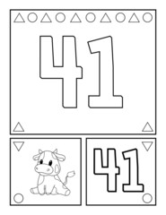 Number forty-one, numbers coloring book for toddlers, activities, For Kindergarten and preschool