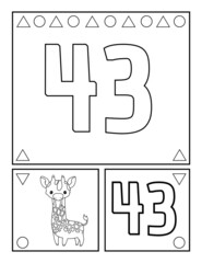 Number forty-three, numbers coloring book for toddlers, activities, For Kindergarten and preschool