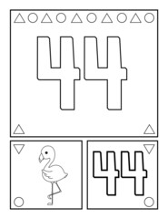 Number forty-four, numbers coloring book for toddlers, activities, For Kindergarten and preschool