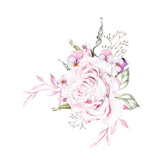 Beautiful watercolor bouquet  with different flowers.