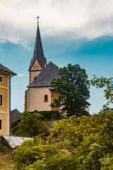 Fototapeta na wymiar Beautiful church at Maria Woerth, Woerthersee, Kaernten, Austria on a sunny summer day