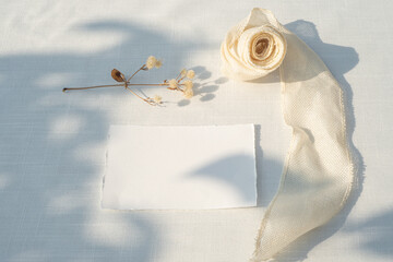 Winter or autumn wedding still life scene. Birthday stationery mockup. Blank greeting...