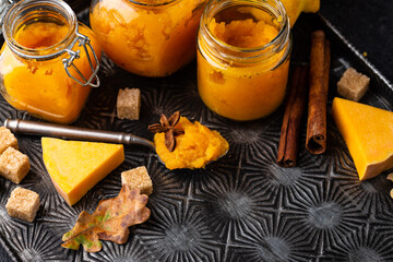 Sweet homemade pumpkin jam in jar