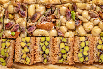 assortment of traditional Turkish baklava pastry, a dessert is well also known as Persian or Lebanese baklava