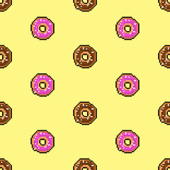 Naklejka premium Donut pixel art pattern seamless. pixelated Sweetness background. 8 bit texture