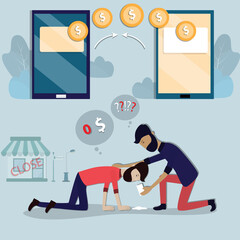 Flat of business concept,The grieving man had someone came to comfort and offer to help - vector