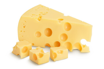 piece of cheese isolated on white background with clipping path and full depth of field