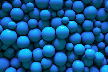 3d blue bubbles spheres, creative background. Mock up abstract geometric wallpaper, plastic realistic balls. Illustration of glossy balls.