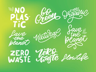 Concept set Zero Waste handwritten text title sign. Vector illustration.