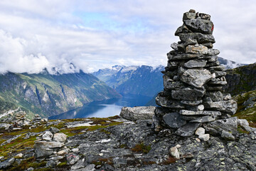 Amazing aerial views of a typical norwegian Fjord from a mountain.