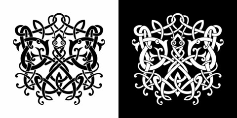 Celtic knot and Celtic tattoo art hand writing frog in viking style isolated, scandinavian pattern vector illustration, t-shirt print