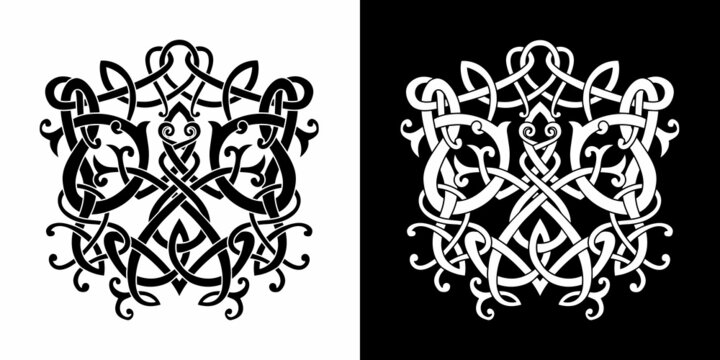 Celtic knot and Celtic tattoo art hand writing frog in viking style isolated, scandinavian pattern vector illustration, t-shirt print