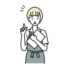 立って書類を手に持って何かひらめいたカフェ店員の女性