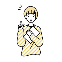 立って書類を手に持って何かひらめいたリモートワークの女性