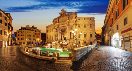 Trevi Fountain at sunrise, Rome, no people - obrazy, fototapety, plakaty