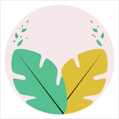 Round icon with leaves, pure nature. Vector illustration.