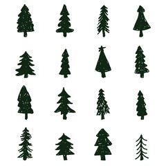 Vector hand drawn set of christmas trees icons