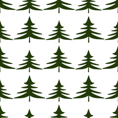 Seamless background of silhouettes green christmas trees in rows