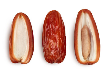 Dates isolated on white background with clipping path. Top view. Flat lay