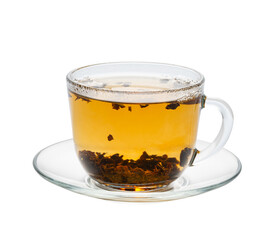 light ceylon leaf tea in a cup isolated on white, natural color
