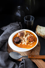 
Fabada, a plate of food with legumes typical of Spain. Stewed white beans