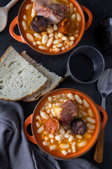 
Fabada, a plate of food with legumes typical of Spain. Stewed white beans