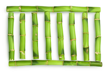 Green bamboo isolated on white background with clipping path and full depth of field. Top view. Flat lay