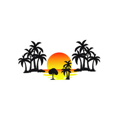 palm beach, elegant hipster gold sun sunset sunrise with beach ocean sea water logo icon vector in trendy line linear, outline logo vector for hotel.