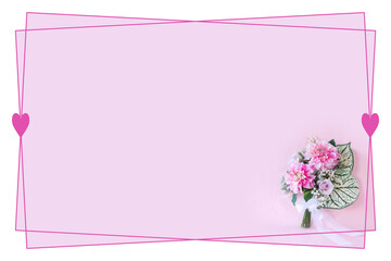 ピンクと白の大きなダリアのウェディングブーケのハート・フレーム(ピンクバック）