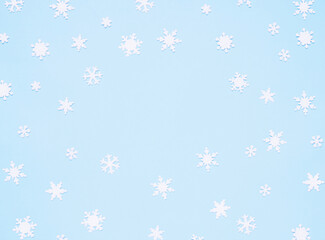 Christmas ornament with snowflakes on blue background.