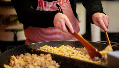 Traditional Czech food. National cuisine. The street food. Street food stall in Prague.