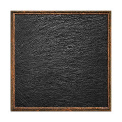 Wooden frame. Empty square frame with black stone surface texture isolated on white background. Blank frame. Signboard mockup. Old frame.
