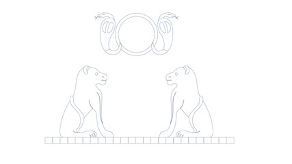 Egypt royal lions. Egypt ornamental lions and snakes composition, ornamental element of Ancient Egypt.