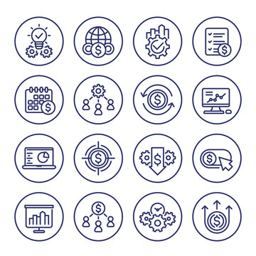 finance and business line icons set on white