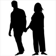 Black silhouette of a couple. Shadow of a man holding hand of   a pregnant woman. Vector illustration.