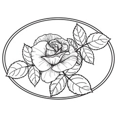Decorative rose with leaves in an oval. Vector illustration