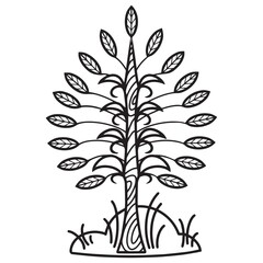 Decorative tree with leaves in a clearing. Vector illustration
