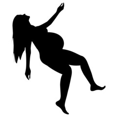 Black silhouette of a flying pregnant woman. Vector illustration.
